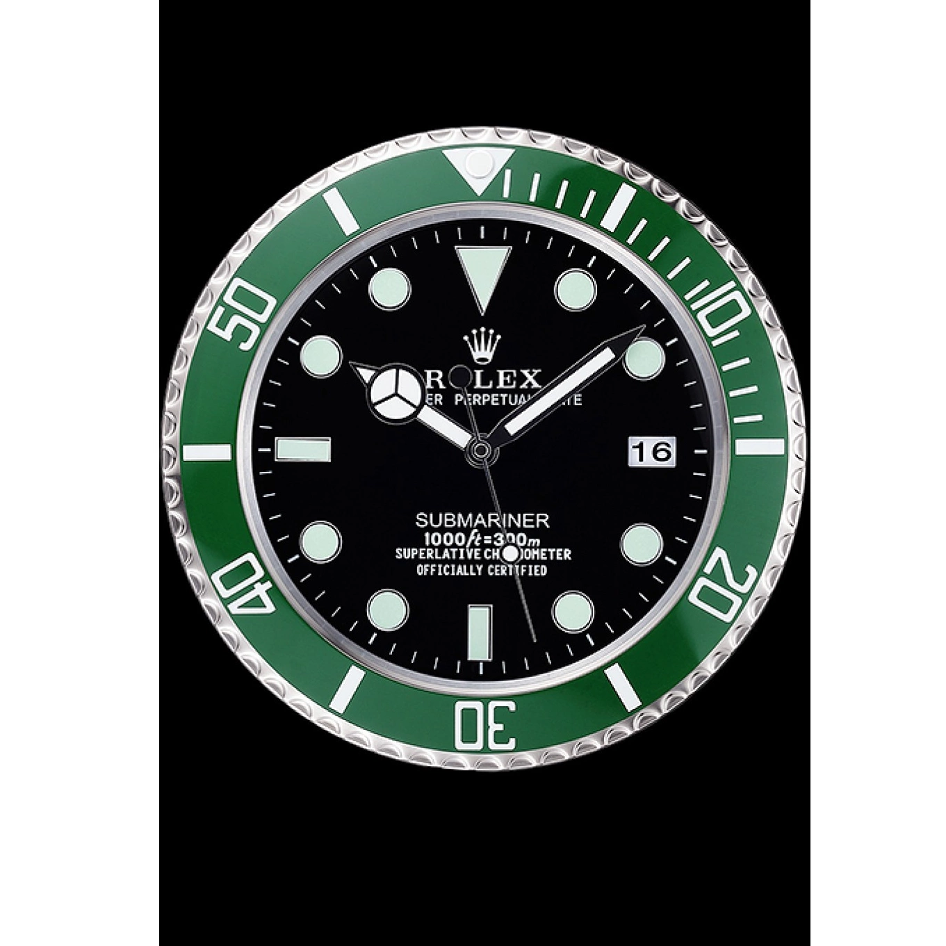 Aaa replica watch Silver-Green Submariner 621912 Wall Rolex Clock 0716